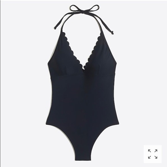 J. Crew Swim J Crew Black Scalloped Edge Deep V Piece Swimsuit Size